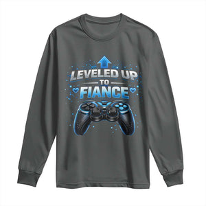 Leveled Up To Fiance Long Sleeve Shirt Newly Engaged Gifts For Him Gamer TS10 Dark Heather Print Your Wear