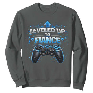 Leveled Up To Fiance Sweatshirt Newly Engaged Gifts For Him Gamer TS10 Dark Heather Print Your Wear