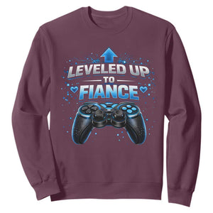 Leveled Up To Fiance Sweatshirt Newly Engaged Gifts For Him Gamer TS10 Maroon Print Your Wear