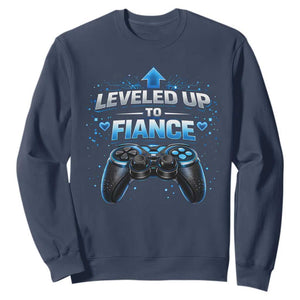 Leveled Up To Fiance Sweatshirt Newly Engaged Gifts For Him Gamer TS10 Navy Print Your Wear