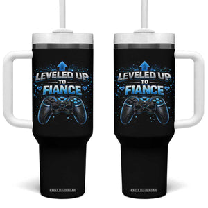 Leveled Up To Fiance Tumbler With Handle Newly Engaged Gifts For Him Gamer TS10 One Size: 40 oz Black Print Your Wear
