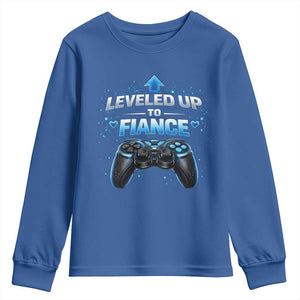 Leveled Up To Fiance Youth Sweatshirt Newly Engaged Gifts For Him Gamer TS10 Royal Blue Print Your Wear