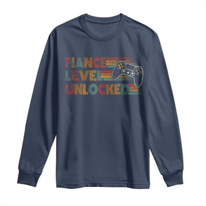 Fiance Level Unlocked Long Sleeve Shirt Retro Engaged Gifts For Him Gamer TS10 Navy Print Your Wear