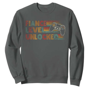 Fiance Level Unlocked Sweatshirt Retro Engaged Gifts For Him Gamer TS10 Dark Heather Print Your Wear