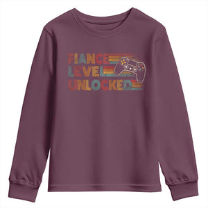Fiance Level Unlocked Youth Sweatshirt Retro Engaged Gifts For Him Gamer TS10 Maroon Print Your Wear