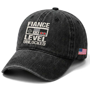 Leveled Fiance Unlocked Washed Cotton Baseball Cap Engagement Gift For Fiancé Bachelor Party TS10 Print Your Wear