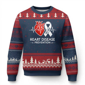 Go Red Heart Disease Prevention Ugly Christmas Sweater Heartbeat CHD Wear Red February Month TS10 Navy Red Print Your Wear