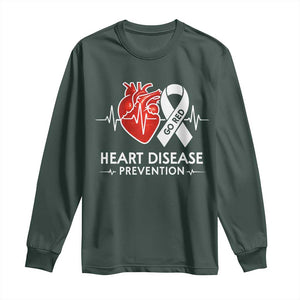 Go Red Heart Disease Prevention Long Sleeve Shirt Heartbeat CHD Wear Red February Month TS10 Dark Forest Green Print Your Wear
