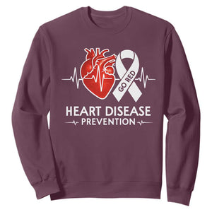 Go Red Heart Disease Prevention Sweatshirt Heartbeat CHD Wear Red February Month TS10 Maroon Print Your Wear