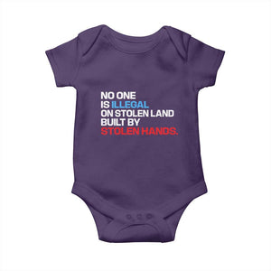 No One Is Illegal On Stolen Land Baby Onesie Built by Stolen Hands TS10 Purple Print Your Wear
