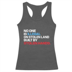 No One Is Illegal On Stolen Land Racerback Tank Top Built by Stolen Hands TS10 Dark Heather Print Your Wear