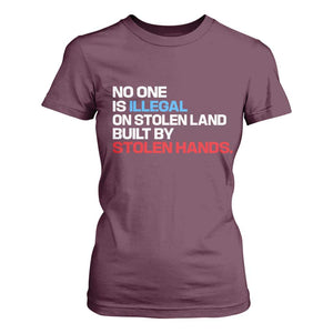 No One Is Illegal On Stolen Land T Shirt For Women Built by Stolen Hands TS10 Maroon Print Your Wear