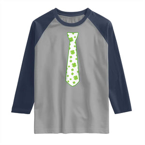Shamrocks Tie Raglan Shirt Kids St Patricks Day Costume Party Humor TS10 Sport Gray Navy Print Your Wear