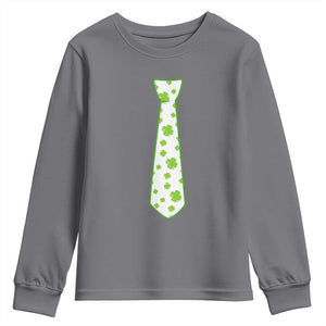 Shamrocks Tie Youth Sweatshirt Kids St Patricks Day Costume Party Humor TS10 Charcoal Print Your Wear