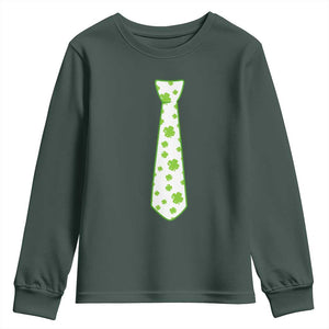 Shamrocks Tie Youth Sweatshirt Kids St Patricks Day Costume Party Humor TS10 Dark Forest Green Print Your Wear