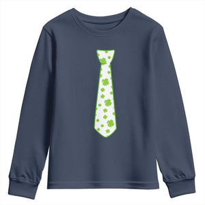 Shamrocks Tie Youth Sweatshirt Kids St Patricks Day Costume Party Humor TS10 Navy Print Your Wear