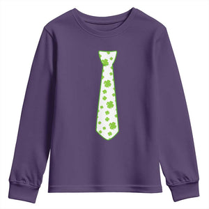 Shamrocks Tie Youth Sweatshirt Kids St Patricks Day Costume Party Humor TS10 Purple Print Your Wear
