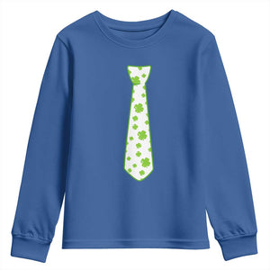 Shamrocks Tie Youth Sweatshirt Kids St Patricks Day Costume Party Humor TS10 Royal Blue Print Your Wear