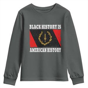 Black History Is American History Youth Sweatshirt Afro African Black American Heritage Flag TS10 Dark Heather Print Your Wear