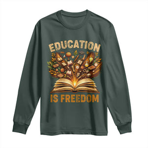 Black History Education Is Freedom Long Sleeve Shirt Retro Books Afro African American Heritage TS10 Dark Forest Green Print Your Wear