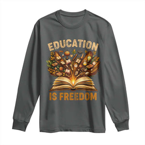 Black History Education Is Freedom Long Sleeve Shirt Retro Books Afro African American Heritage TS10 Dark Heather Print Your Wear