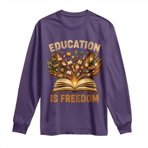 Black History Education Is Freedom Long Sleeve Shirt Retro Books Afro African American Heritage TS10 Purple Print Your Wear