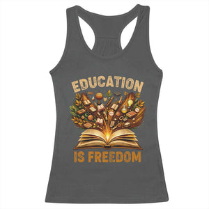 Black History Education Is Freedom Racerback Tank Top Retro Books Afro African American Heritage TS10 Dark Heather Print Your Wear