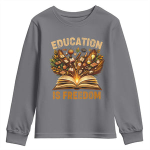 Black History Education Is Freedom Youth Sweatshirt Retro Books Afro African American Heritage TS10 Charcoal Print Your Wear