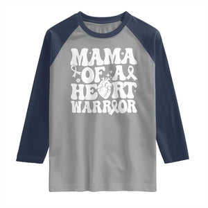 CHD Heart Disease Awareness Raglan Shirt Heart Warrior Mama TS10 Sport Gray Navy Print Your Wear