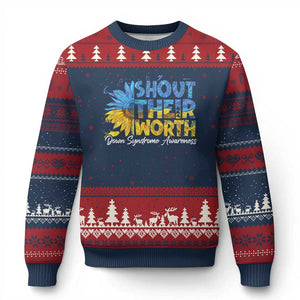Down Syndrome Awareness Sunflower Ugly Christmas Sweater Shout Their Worth TS10 Navy Red Print Your Wear
