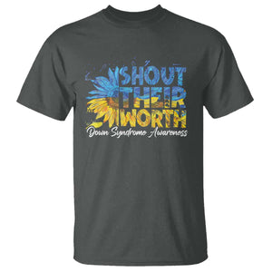 Down Syndrome Awareness Sunflower T Shirt Shout Their Worth TS10 Dark Heather Print Your Wear