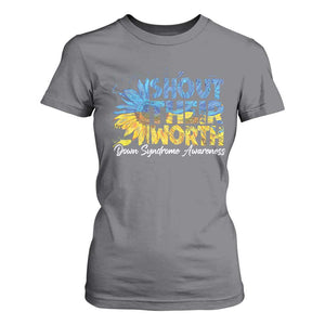 Down Syndrome Awareness Sunflower T Shirt For Women Shout Their Worth TS10 Charcoal Print Your Wear