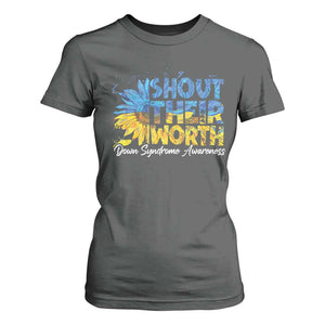 Down Syndrome Awareness Sunflower T Shirt For Women Shout Their Worth TS10 Dark Heather Print Your Wear