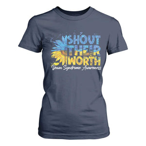 Down Syndrome Awareness Sunflower T Shirt For Women Shout Their Worth TS10 Navy Print Your Wear