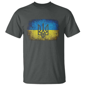 Vintage Ukraine Flag T Shirt Tryzub Symbol Ukrainian Patriotic Gift TS10 Dark Heather Print Your Wear