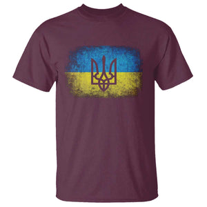 Vintage Ukraine Flag T Shirt Tryzub Symbol Ukrainian Patriotic Gift TS10 Maroon Print Your Wear