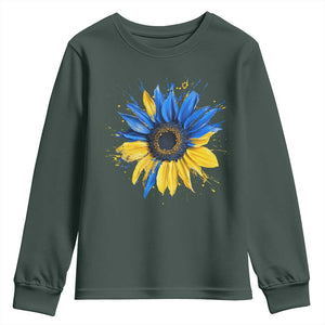 Sunflower Ukraine Flag Youth Sweatshirt Patriot Patriotic Ukraine Ukrainian National Flag TS10 Dark Forest Green Print Your Wear