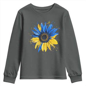 Sunflower Ukraine Flag Youth Sweatshirt Patriot Patriotic Ukraine Ukrainian National Flag TS10 Dark Heather Print Your Wear