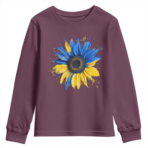 Sunflower Ukraine Flag Youth Sweatshirt Patriot Patriotic Ukraine Ukrainian National Flag TS10 Maroon Print Your Wear