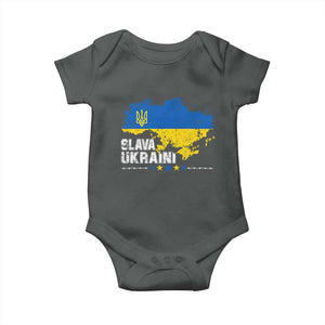Slava Ukraini Ukraine Flag Baby Onesie Patriot Patriotic Ukrainian National Flag TS10 Dark Heather Print Your Wear