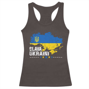 Slava Ukraini Ukraine Flag Racerback Tank Top Patriot Patriotic Ukrainian National Flag TS10 Dark Chocolate Print Your Wear