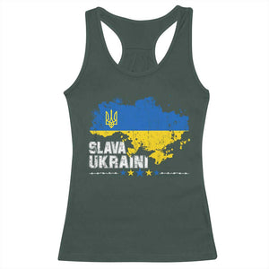 Slava Ukraini Ukraine Flag Racerback Tank Top Patriot Patriotic Ukrainian National Flag TS10 Dark Forest Green Print Your Wear