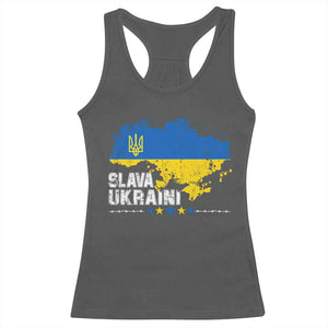 Slava Ukraini Ukraine Flag Racerback Tank Top Patriot Patriotic Ukrainian National Flag TS10 Dark Heather Print Your Wear
