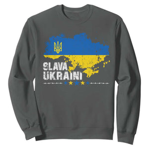 Slava Ukraini Ukraine Flag Sweatshirt Patriot Patriotic Ukrainian National Flag TS10 Dark Heather Print Your Wear