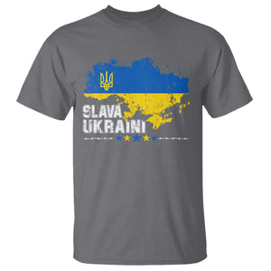 Slava Ukraini T Shirt Ukraine Flag Map Ukrainian Patriotic National Pride TS10 Charcoal Print Your Wear