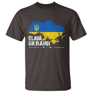 Slava Ukraini T Shirt Ukraine Flag Map Ukrainian Patriotic National Pride TS10 Dark Chocolate Print Your Wear