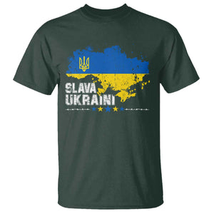 Slava Ukraini T Shirt Ukraine Flag Map Ukrainian Patriotic National Pride TS10 Dark Forest Green Print Your Wear
