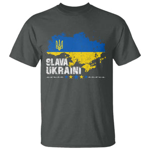 Slava Ukraini T Shirt Ukraine Flag Map Ukrainian Patriotic National Pride TS10 Dark Heather Print Your Wear