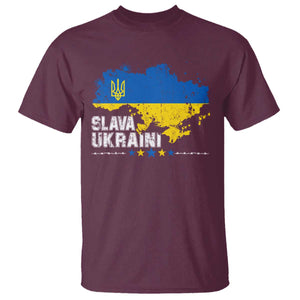 Slava Ukraini T Shirt Ukraine Flag Map Ukrainian Patriotic National Pride TS10 Maroon Print Your Wear