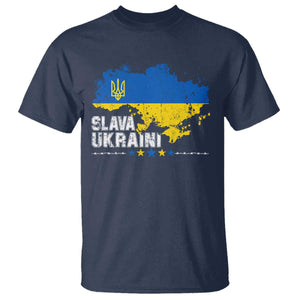 Slava Ukraini T Shirt Ukraine Flag Map Ukrainian Patriotic National Pride TS10 Navy Print Your Wear